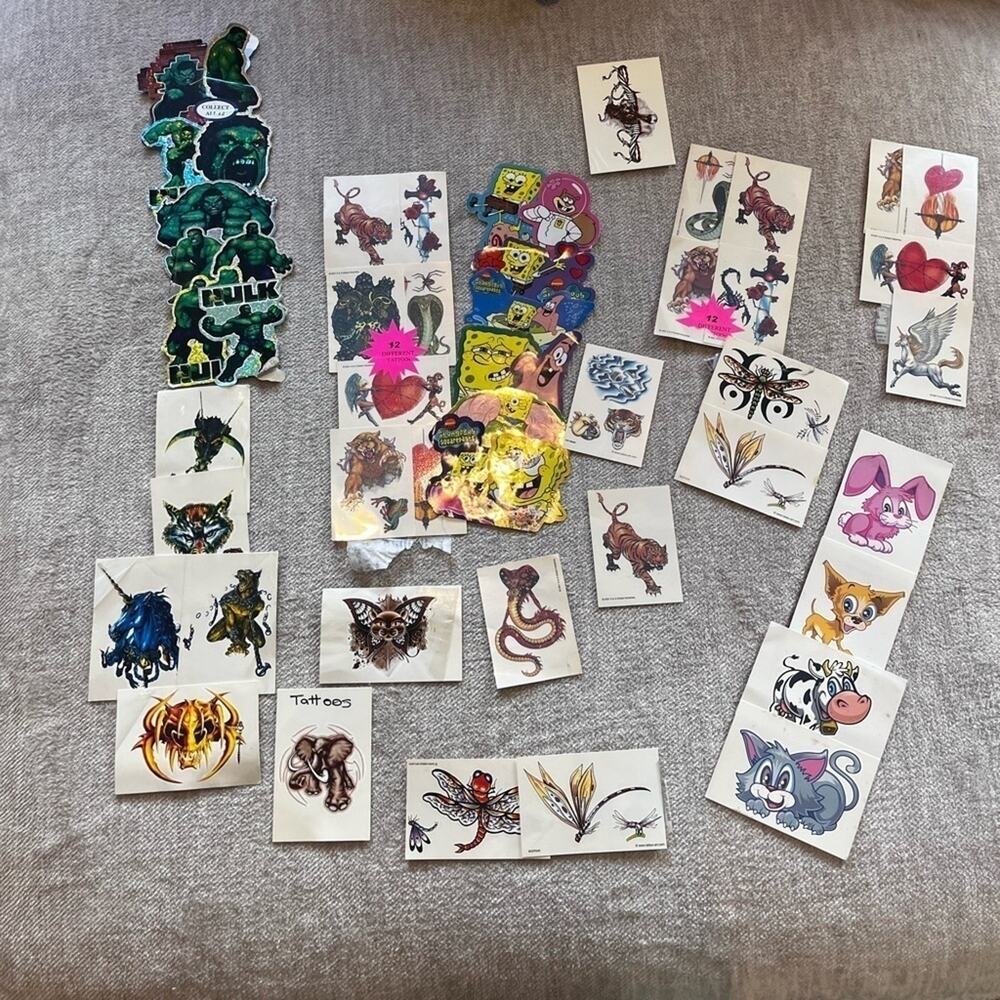 Vintage Temporary Tattoos and Vintage sticker lot (Spongebob, Hulk, etc) - Picture 1 of 13